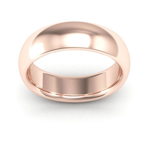 14K Rose Gold 6mm heavy weight half round comfort fit wedding band - DELLAFORA