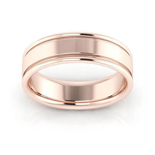 14K Rose Gold 6mm raised edge design comfort fit wedding band - DELLAFORA