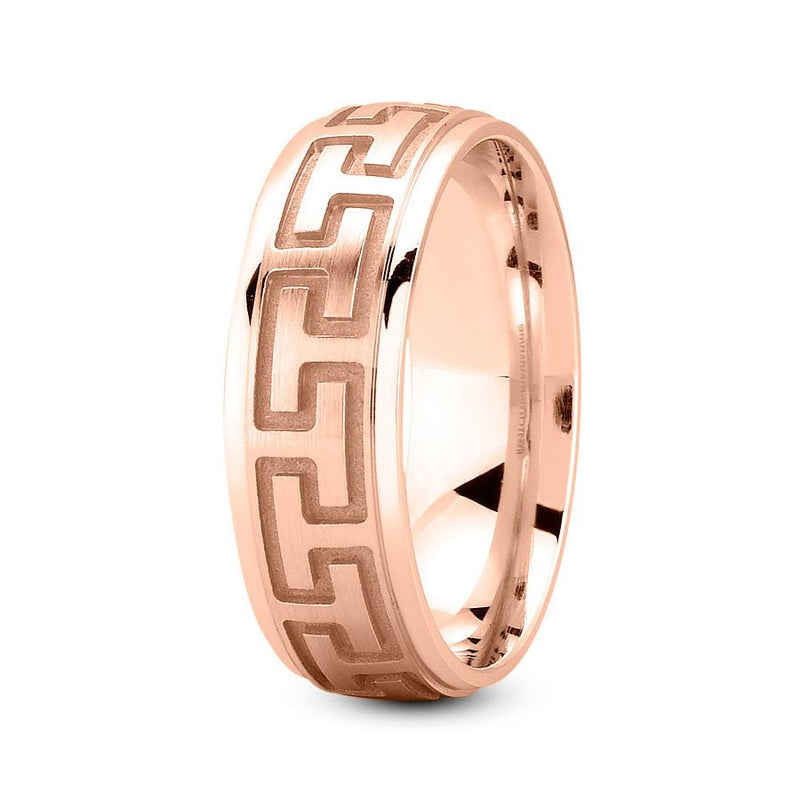 14K Rose Gold 7mm fancy design comfort fit wedding band with greek design - DELLAFORA