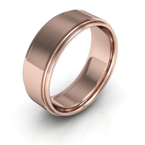 14K Rose Gold 7mm flat edge design comfort fit wedding band - DELLAFORA