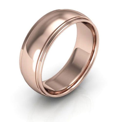 14K Rose Gold 7mm half round edge design comfort fit wedding band - DELLAFORA