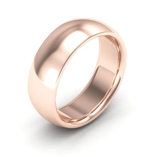 14K Rose Gold 7mm heavy weight half round comfort fit wedding band - DELLAFORA