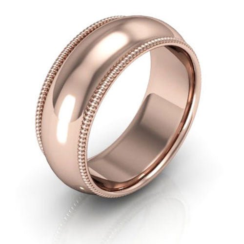 14K Rose Gold 7mm milgrain comfort fit wedding band - DELLAFORA