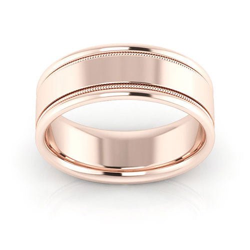 14K Rose Gold 7mm milgrain raised edge design comfort fit wedding band - DELLAFORA