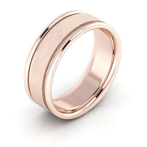 14K Rose Gold 7mm raised edge design brushed center comfort fit wedding band - DELLAFORA