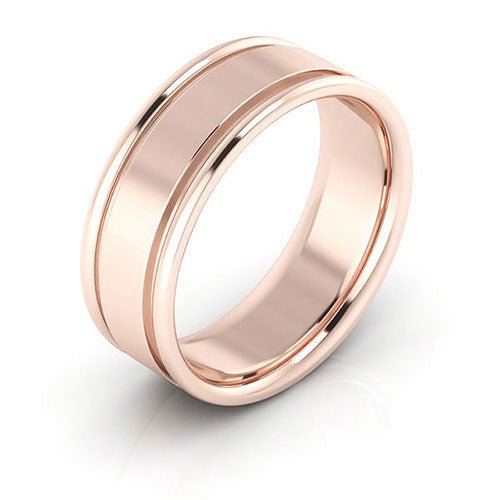 14K Rose Gold 7mm raised edge design comfort fit wedding band - DELLAFORA