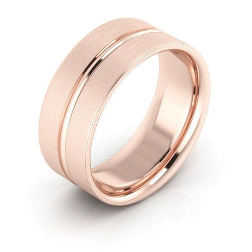 14K Rose Gold 8mm grooved design brushed comfort fit wedding band - DELLAFORA