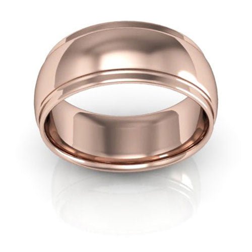 14K Rose Gold 8mm half round edge design comfort fit wedding band - DELLAFORA