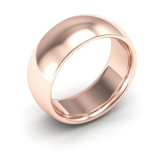 14K Rose Gold 8mm heavy weight half round comfort fit wedding band - DELLAFORA