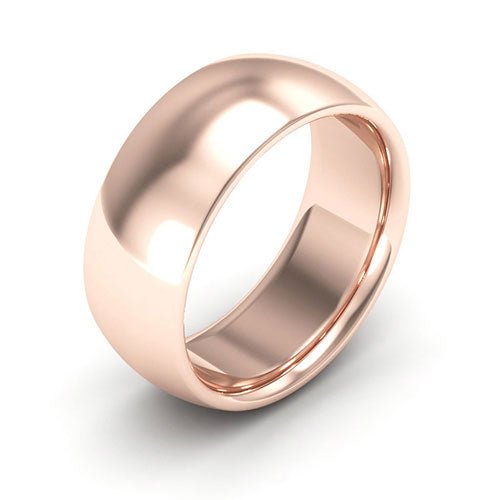 14K Rose Gold 8mm heavy weight half round comfort fit wedding band - DELLAFORA