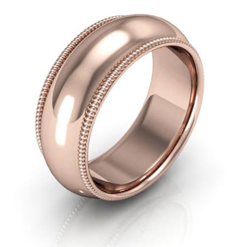 14K Rose Gold 8mm milgrain comfort fit wedding band - DELLAFORA