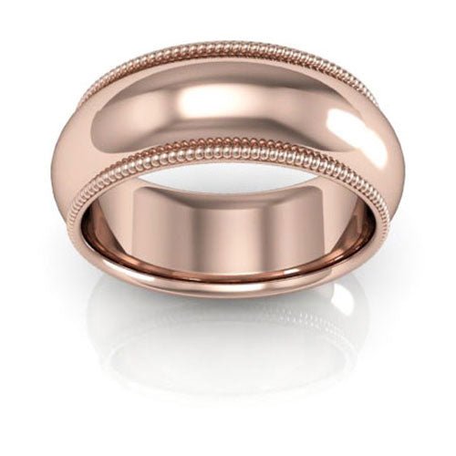 14K Rose Gold 8mm milgrain comfort fit wedding band - DELLAFORA