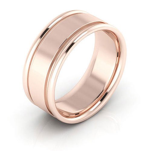 14K Rose Gold 8mm raised edge design comfort fit wedding band - DELLAFORA