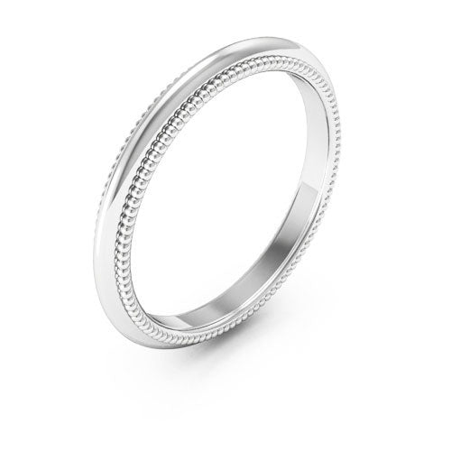 14K White Gold 2.5mm milgrain comfort fit wedding band - DELLAFORA