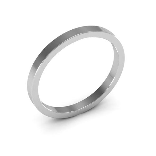 14K White Gold 2mm heavy weight flat wedding band - DELLAFORA