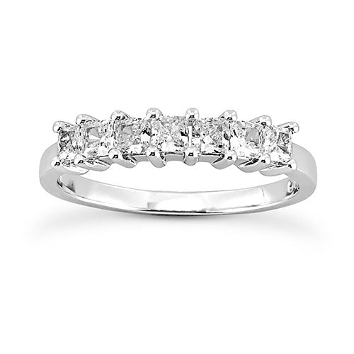 14K White gold 2mm prong set women's 0.70 carats princess cutdiamond wedding band. - DELLAFORA