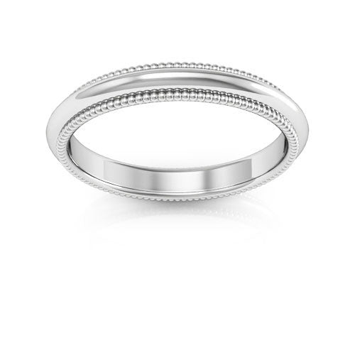 14K White Gold 3mm milgrain comfort fit wedding band - DELLAFORA