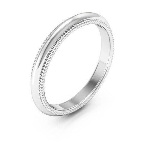 14K White Gold 3mm milgrain comfort fit wedding band - DELLAFORA