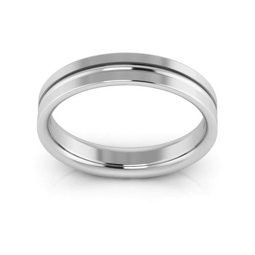 14K White Gold 4mm grooved design comfort fit wedding band - DELLAFORA