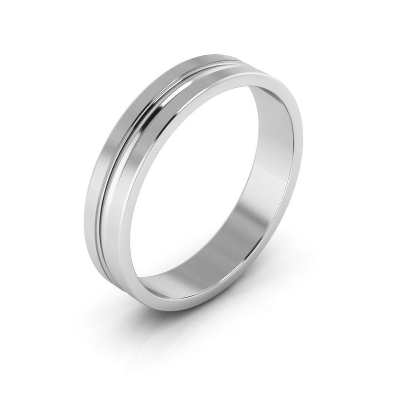 14K White Gold 4mm grooved design wedding band - DELLAFORA