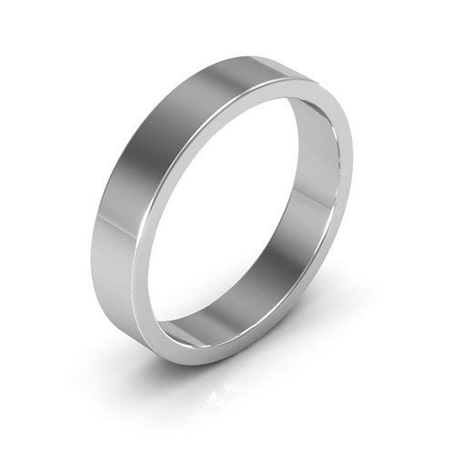 14K White Gold 4mm heavy weight flat wedding band - DELLAFORA