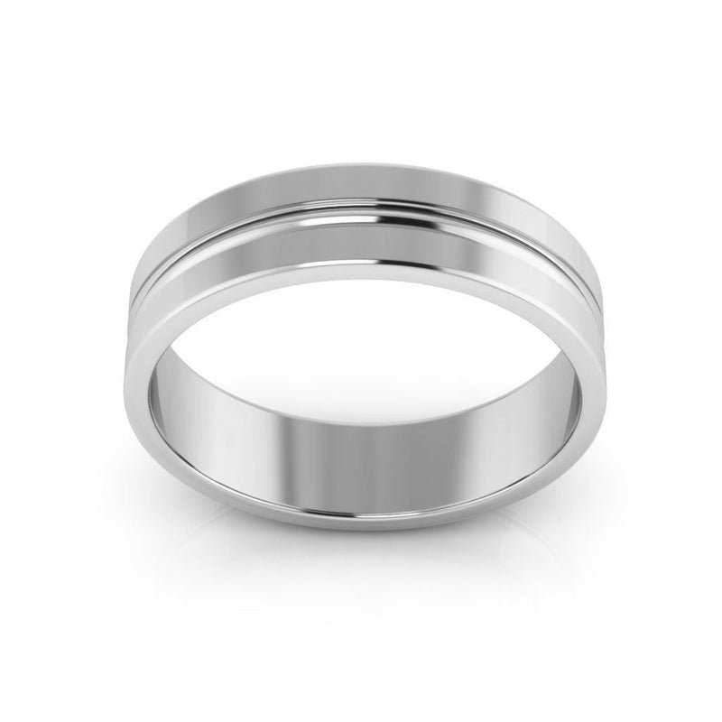 14K White Gold 5mm grooved design wedding band - DELLAFORA