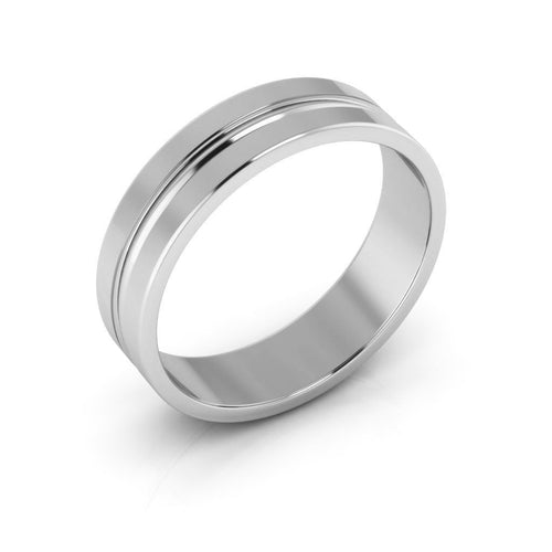 14K White Gold 5mm grooved design wedding band - DELLAFORA