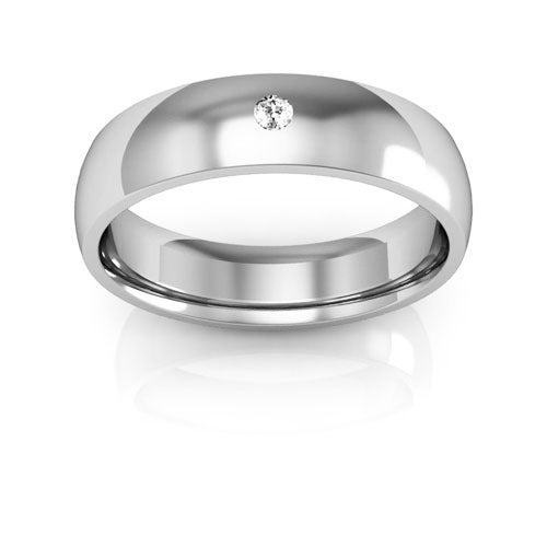 14K White Gold 5mm half round comfort fit diamond wedding band - DELLAFORA