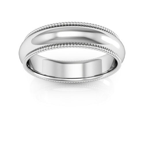 14K White Gold 5mm milgrain comfort fit wedding band - DELLAFORA