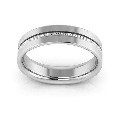 14K White Gold 5mm milgrain grooved design comfort fit wedding band - DELLAFORA