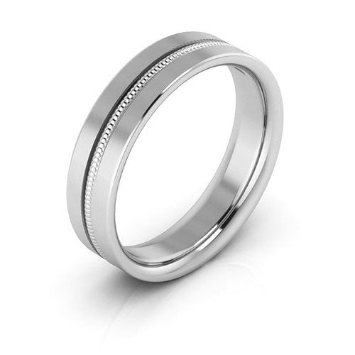 14K White Gold 5mm milgrain grooved design comfort fit wedding band - DELLAFORA