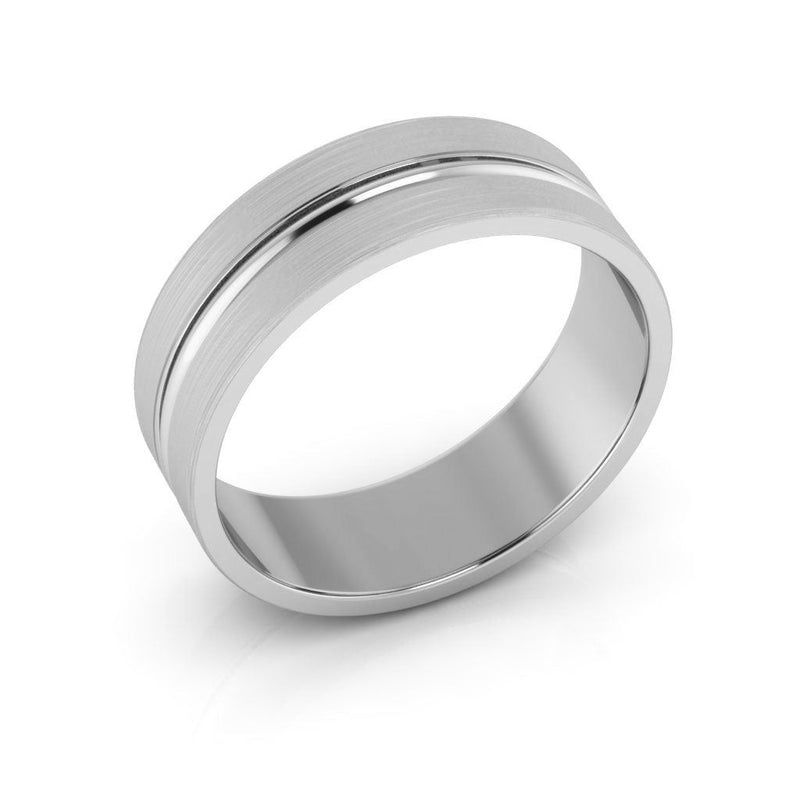 14K White Gold 6mm grooved design brushed wedding band - DELLAFORA