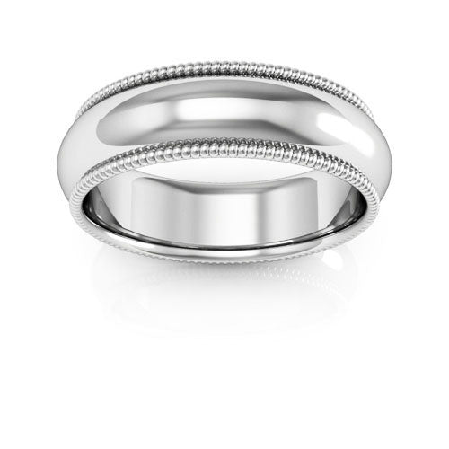 14K White Gold 6mm milgrain comfort fit wedding band - DELLAFORA