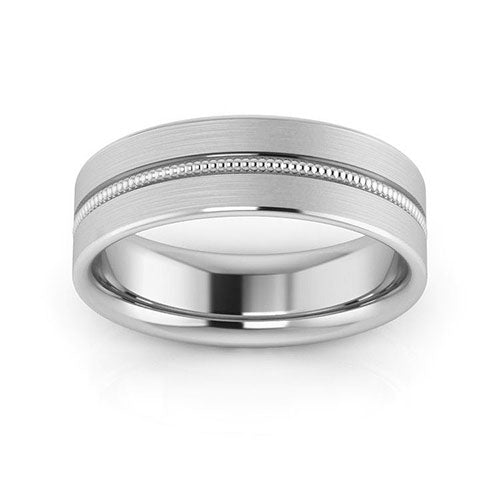 14K White Gold 6mm milgrain grooved design brushed comfort fit wedding band - DELLAFORA