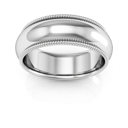 14K White Gold 7mm milgrain comfort fit wedding band - DELLAFORA