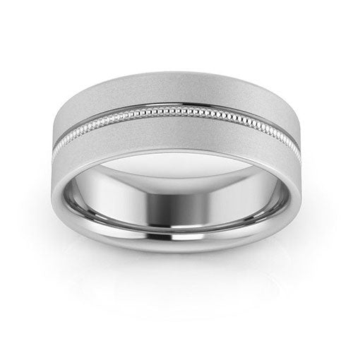 14K White Gold 7mm milgrain grooved design brushed comfort fit wedding band - DELLAFORA