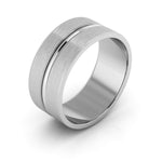 14K White Gold 8mm grooved design brushed wedding band - DELLAFORA