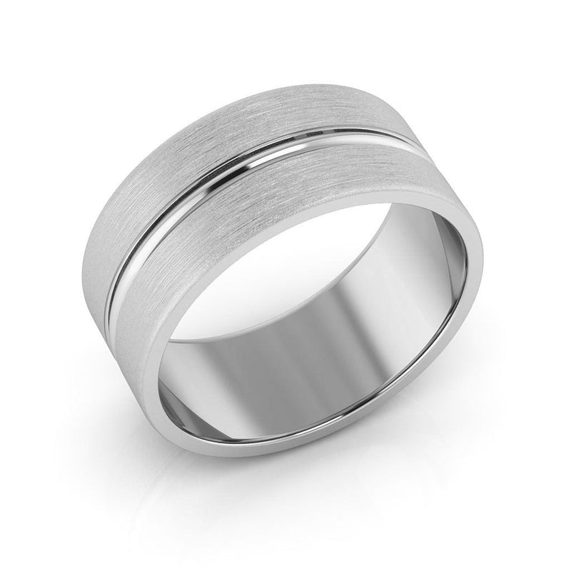 14K White Gold 8mm grooved design brushed wedding band - DELLAFORA