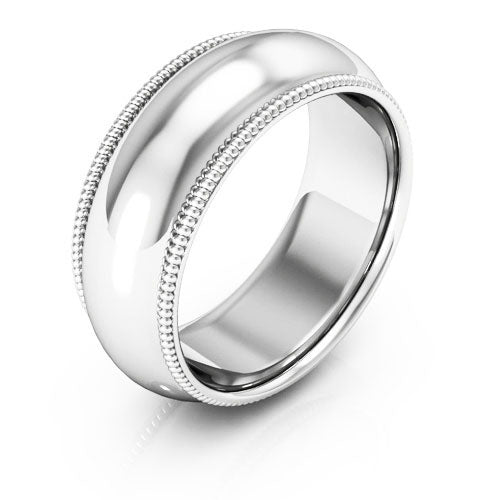 14K White Gold 8mm milgrain comfort fit wedding band - DELLAFORA