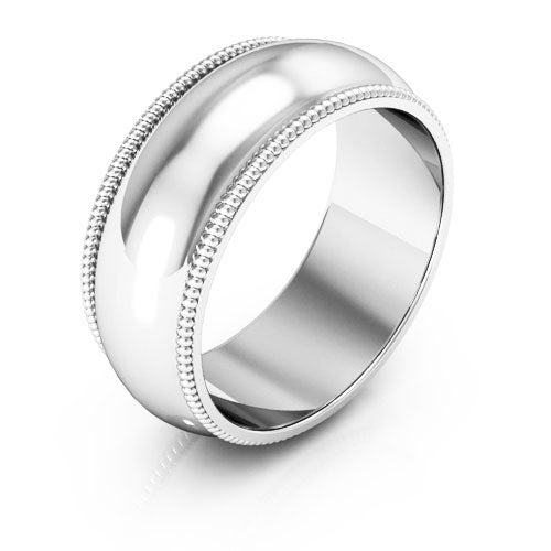 14K White Gold 8mm milgrain wedding band - DELLAFORA