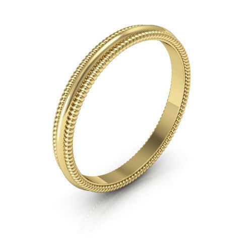 14K Yellow Gold 2mm milgrain wedding band - DELLAFORA