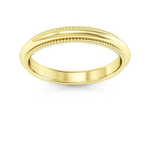 14K Yellow Gold 3mm milgrain comfort fit wedding band - DELLAFORA