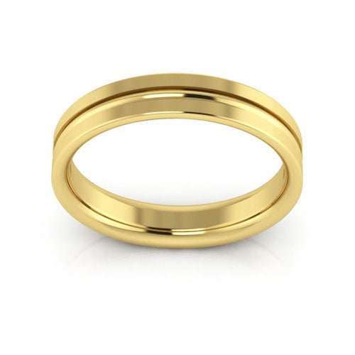 14K Yellow Gold 4mm grooved design comfort fit wedding band - DELLAFORA