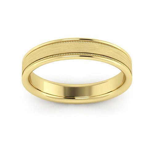 14K Yellow Gold 4mm milgrain raised edge design brushed center comfort fit wedding band - DELLAFORA