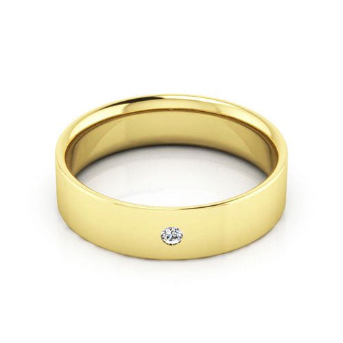 14K Yellow Gold 5mm flat comfort fit diamond wedding band - DELLAFORA