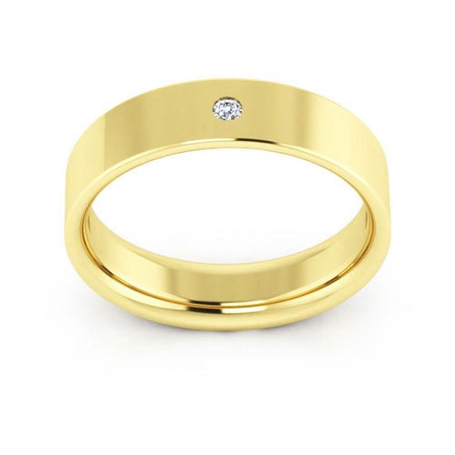 14K Yellow Gold 5mm flat comfort fit diamond wedding band - DELLAFORA