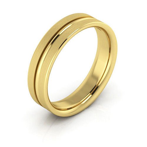 14K Yellow Gold 5mm grooved design brushed comfort fit wedding band - DELLAFORA