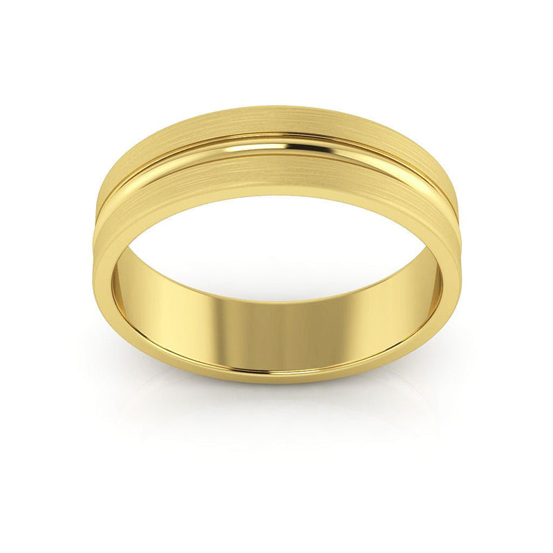 14K Yellow Gold 5mm grooved design brushed wedding band - DELLAFORA