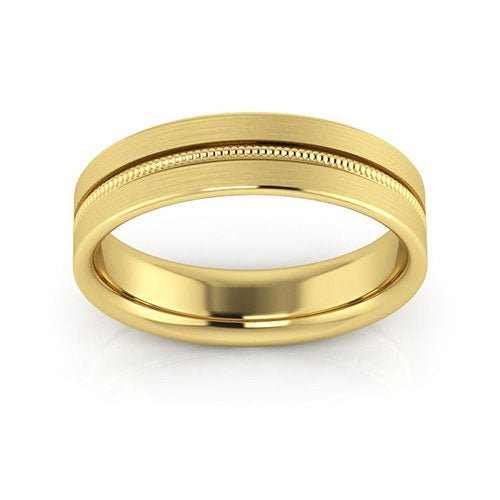 14K Yellow Gold 5mm milgrain grooved design brushed comfort fit wedding band - DELLAFORA