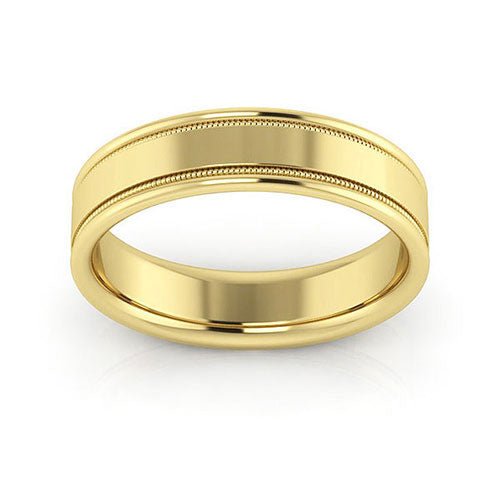 14K Yellow Gold 5mm milgrain raised edge design comfort fit wedding band - DELLAFORA